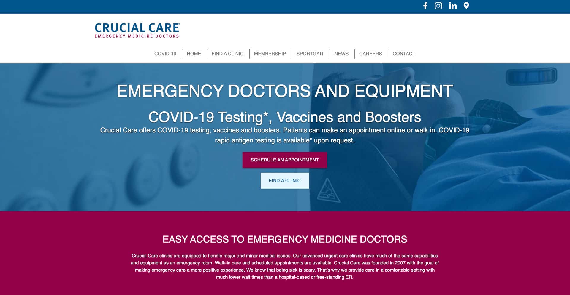 Preview image of the Crucial Care website that we created for our client.
