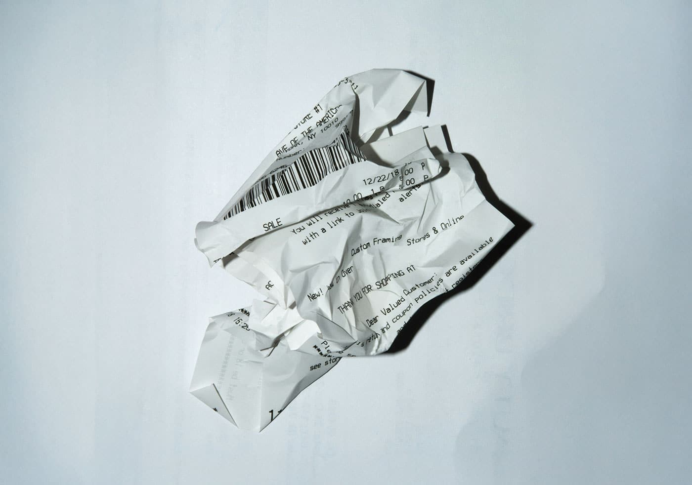 The photo of a crumpled receipt to represent the fact that B2B sales are not as easy to refund as normal consumer purchases.